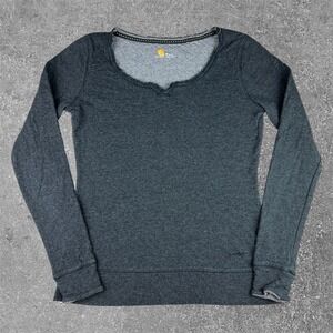 Carhartt Charcoal Gray Notch Neck Long Sleeve Thermal Top Womens Medium 8-10